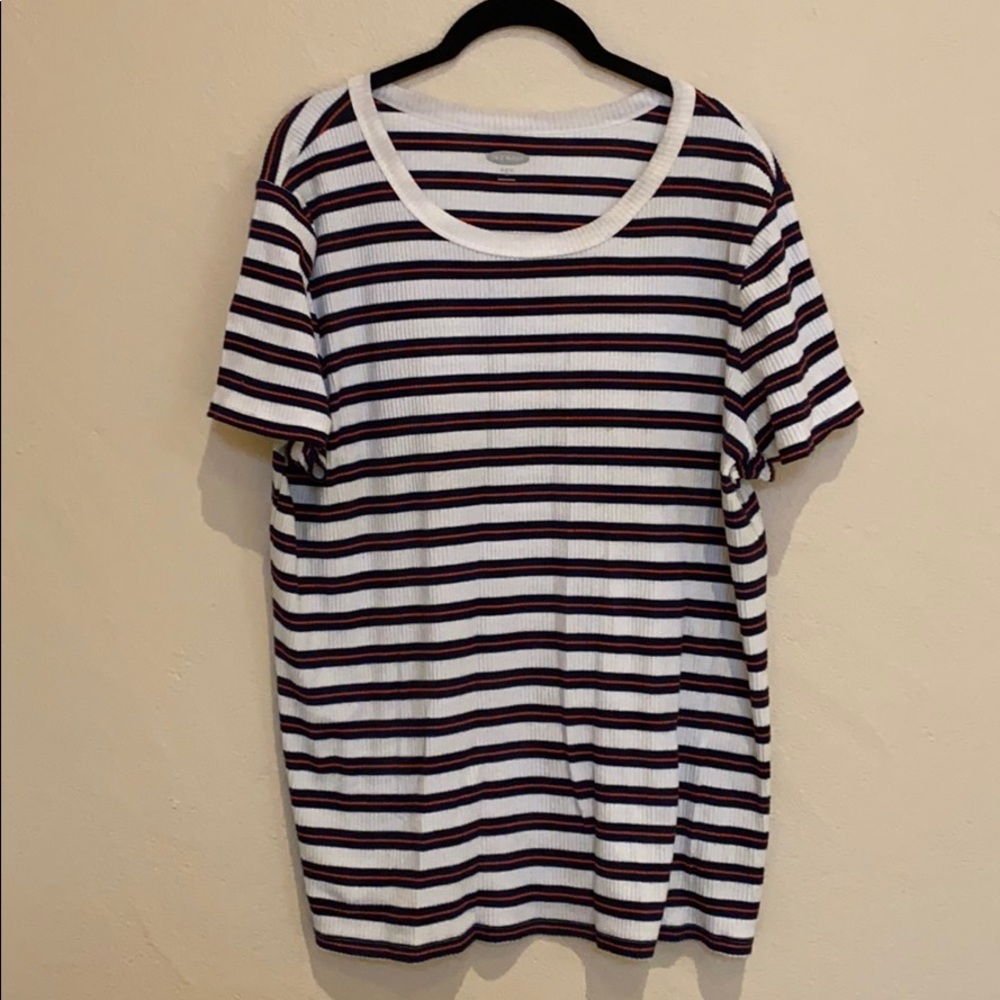 Red, white, blue striped shirt